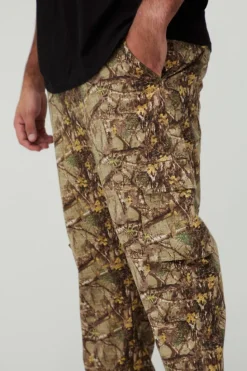 New boohooMAN Plus Washed Ripstop Stacked Zip Hem Forest Camo Cargo Trousers khaki