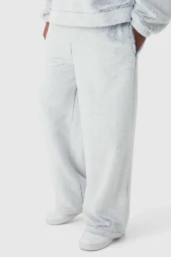 Fashion boohooMAN Plus Wide Leg Fluffy Two Tone Joggers grey