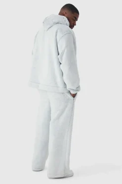 Fashion boohooMAN Plus Wide Leg Fluffy Two Tone Joggers grey