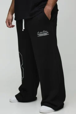 Best boohooMAN Plus Wide Leg Homme Embroidered Varsity Joggers black