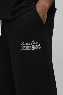 Best boohooMAN Plus Wide Leg Homme Embroidered Varsity Joggers black