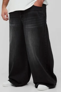 Best Sale boohooMAN Plus Wide Leg Jeans washed black