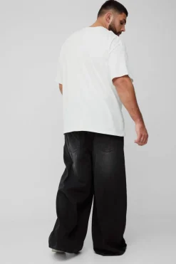 Best Sale boohooMAN Plus Wide Leg Jeans washed black
