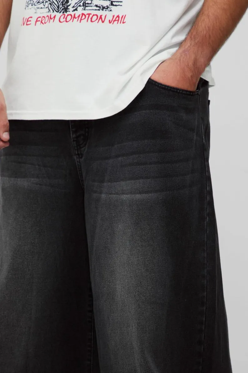 Best Sale boohooMAN Plus Wide Leg Jeans washed black