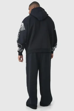 Shop boohooMAN Plus Wide Leg Print Joggers black