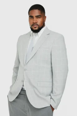Fashion boohoo Plus Window Pane Check Skinny Fit Suit in light grey