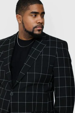 Fashion boohooMAN Plus Window Pane Check Skinny Fit Blazer black