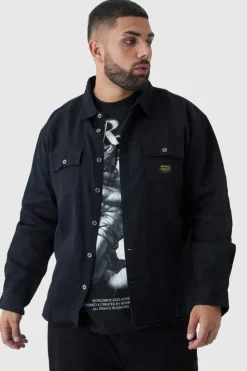 Shop boohooMAN Plus Worker Overshirt in black