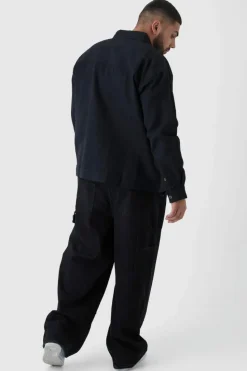 Shop boohooMAN Plus Worker Overshirt in black