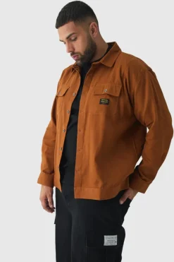 Best Sale boohooMAN Plus Worker Overshirt in tan