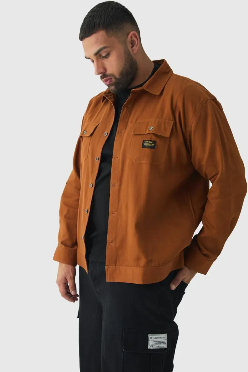Best Sale boohooMAN Plus Worker Overshirt in tan