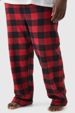 Clearance boohooMAN Plus Woven Check Loungewear Pants red