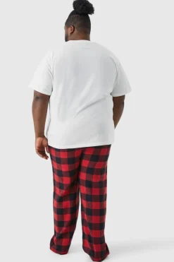 Clearance boohooMAN Plus Woven Check Loungewear Pants red