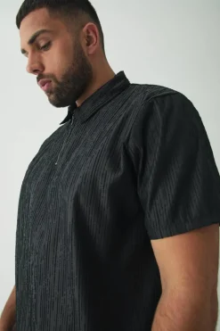 Best Sale boohoo Plus Woven Rib Texture Shirt and Trouser Set black