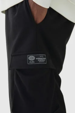 Cheap boohooMAN Plus Woven Tab Oversized Fit Cargo Joggers black
