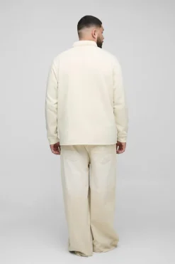 Hot boohooMAN Plus Woven Tab Rugby Polo ecru
