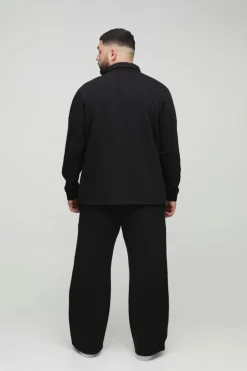 New boohooMAN Plus Woven Tab Rugby Polo black