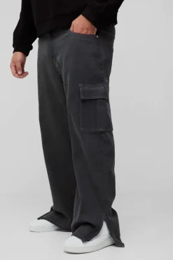 Cheap boohooMAN Plus Zip Hem Straight Fit Cargo Jeans mid grey