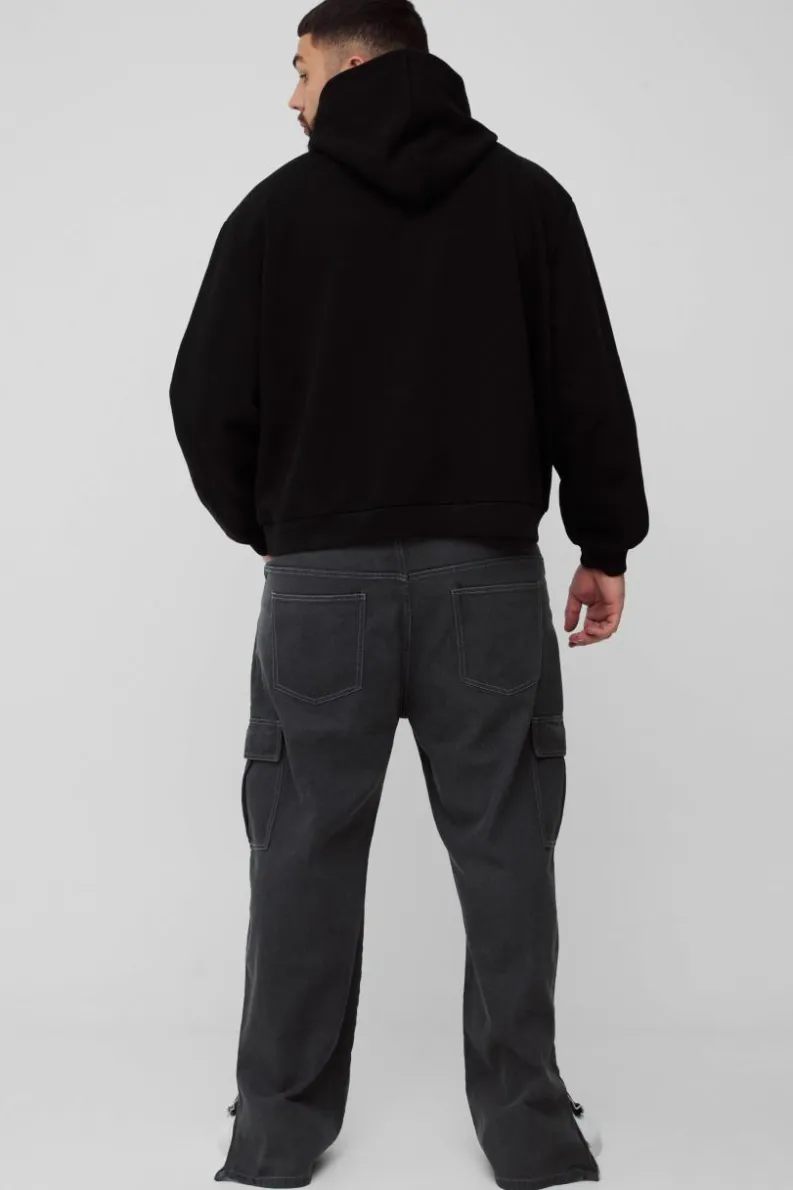 Cheap boohooMAN Plus Zip Hem Straight Fit Cargo Jeans mid grey
