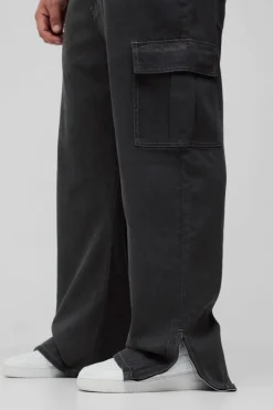 Cheap boohooMAN Plus Zip Hem Straight Fit Cargo Jeans mid grey