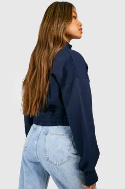 Shop boohoo Pocket Detail Bomber Jacket navy