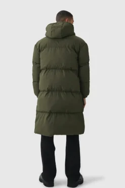 Online boohooMAN 4 Pocket Longline Hooded Puffer In khaki