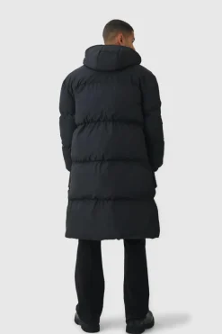 Discount boohooMAN 4 Pocket Longline Hooded Puffer In black