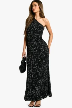 Hot boohoo Polka Dot Chiffon Drape Maxi Dress black