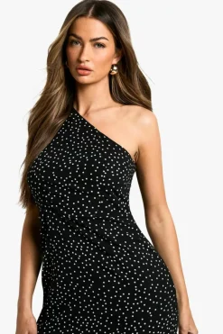 Hot boohoo Polka Dot Chiffon Drape Maxi Dress black
