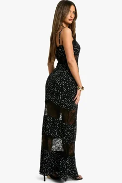 Best boohoo Polka Dot Lace Maxi Dress black