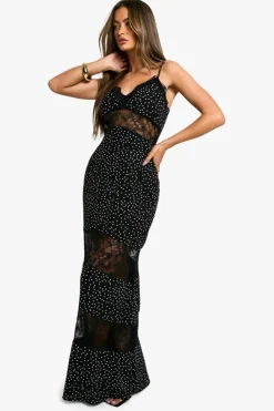 Best boohoo Polka Dot Lace Maxi Dress black