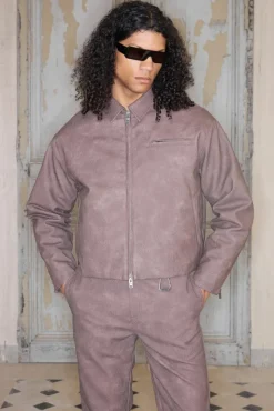 New boohooMAN Premium Boxy Fit Faux Leather Harrington Jacket In brown