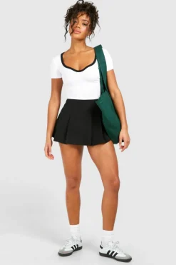 Flash Sale boohoo Premium Contrast Rib Notch Neck Short Sleeve Bodysuit white