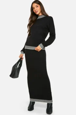 Clearance boohoo Premium Contrast Trim Jumper And Maxi Skirt Knitted Co-ord black