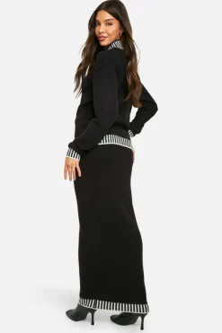Clearance boohoo Premium Contrast Trim Jumper And Maxi Skirt Knitted Co-ord black