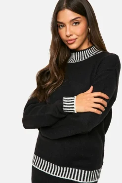Clearance boohoo Premium Contrast Trim Jumper And Maxi Skirt Knitted Co-ord black