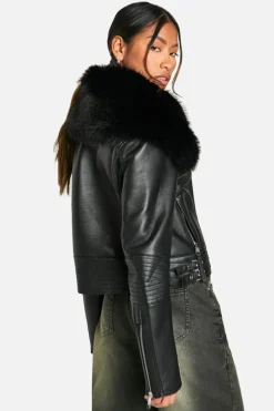 Clearance boohoo Premium Faux Fur Collar Jacket black