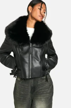 Clearance boohoo Premium Faux Fur Collar Jacket black