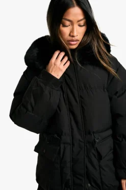 Hot boohoo Premium Faux Fur Trim Parka black