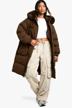 Discount boohoo Premium Faux Fur Trim Parka brown