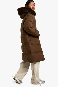 Discount boohoo Premium Faux Fur Trim Parka brown