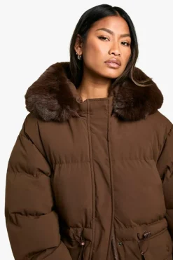 Discount boohoo Premium Faux Fur Trim Parka brown