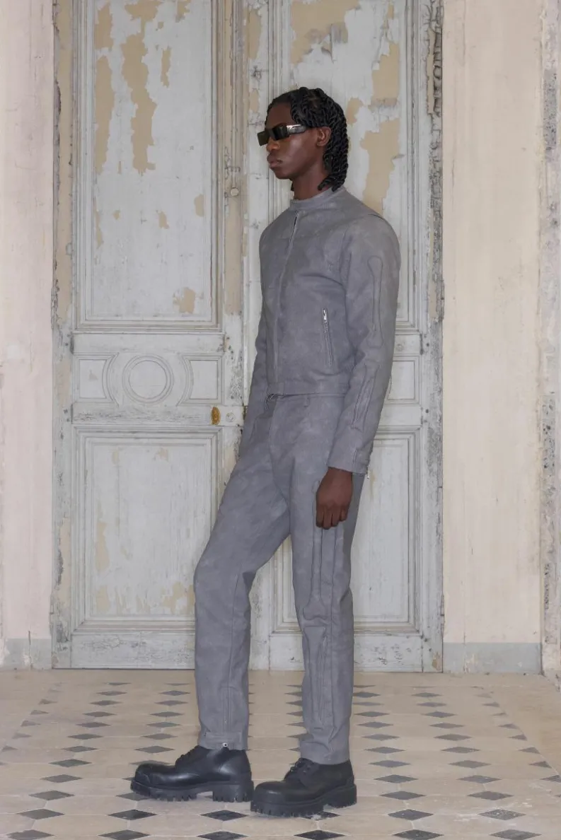 Shop boohooMAN Premium Faux Leather Biker Jacket In grey