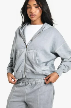 Cheap boohoo Premium Heavyweight Overdyed Zip Through Hoodie grey