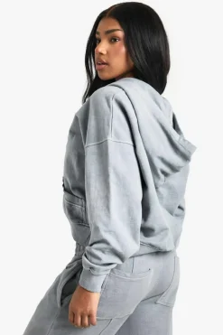 Cheap boohoo Premium Heavyweight Overdyed Zip Through Hoodie grey