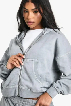 Cheap boohoo Premium Heavyweight Overdyed Zip Through Hoodie grey