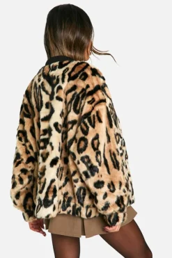 Discount boohoo Premium Faux Fur Bomber Jacket leopard