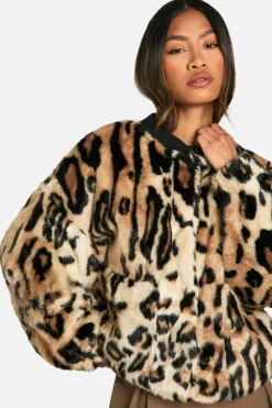 Discount boohoo Premium Faux Fur Bomber Jacket leopard