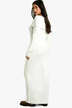 Cheap boohoo Premium Oversized Bardot Neckline Maxi Jumper Dress off white