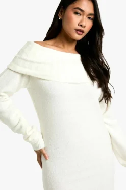 Cheap boohoo Premium Oversized Bardot Neckline Maxi Jumper Dress off white